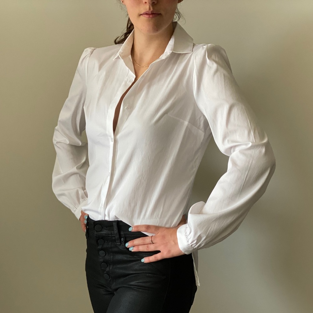 White Express Puff Shoulder Button Down - image 1